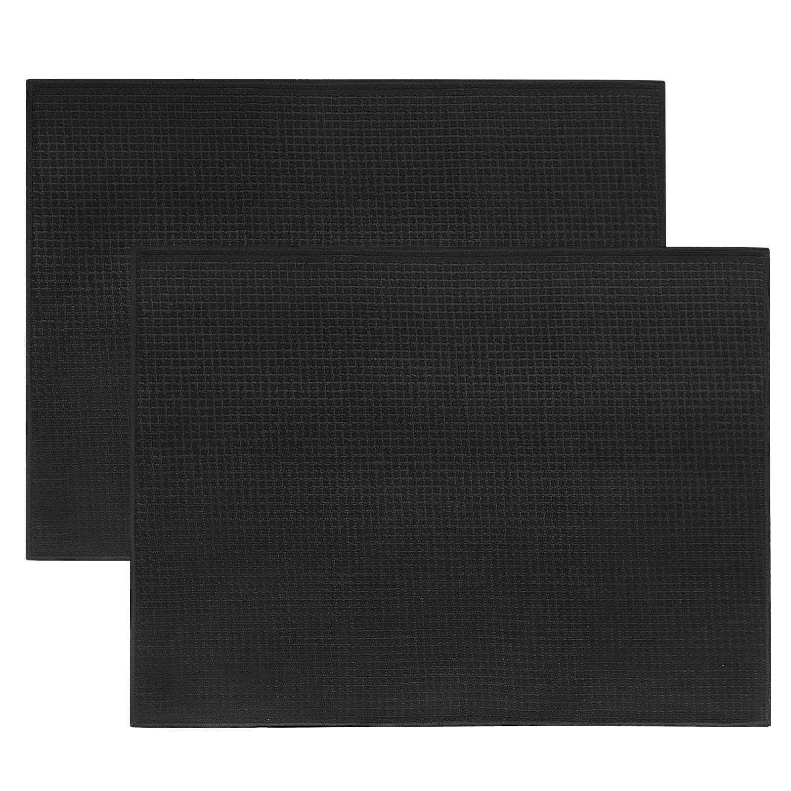 2pcs Dish Drying Mat Fast-Drying Dish Drainer Mat Microfiber Kitchen Pad Super Absorbent for Kitchen Counter 15*20inch (Black with Mini Grid)