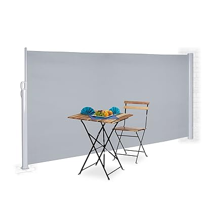 Relaxdays Seitenmarkise ausziehbar, Rollo für Balkon, Garten, Wand, UV-beständiger Sichtschutz HxB: 180 x 300 cm, grau