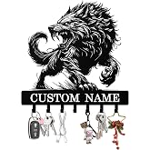 Syneiro Personalized Wolf Key Holder Wall Mount, Custom Metal Keys Hanger for Wall with Name, Custom Key Rack Holder with Hooks for Home, Entryway, Front Door, Living Room, Kitchen, Bathroom