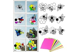 ORIGACH 18 Pieces Bees Suncatcher Kit, 9 Types Beehive Tissue Paper Stained Glass Kit with 32 Pieces Colored Tissue Paper for