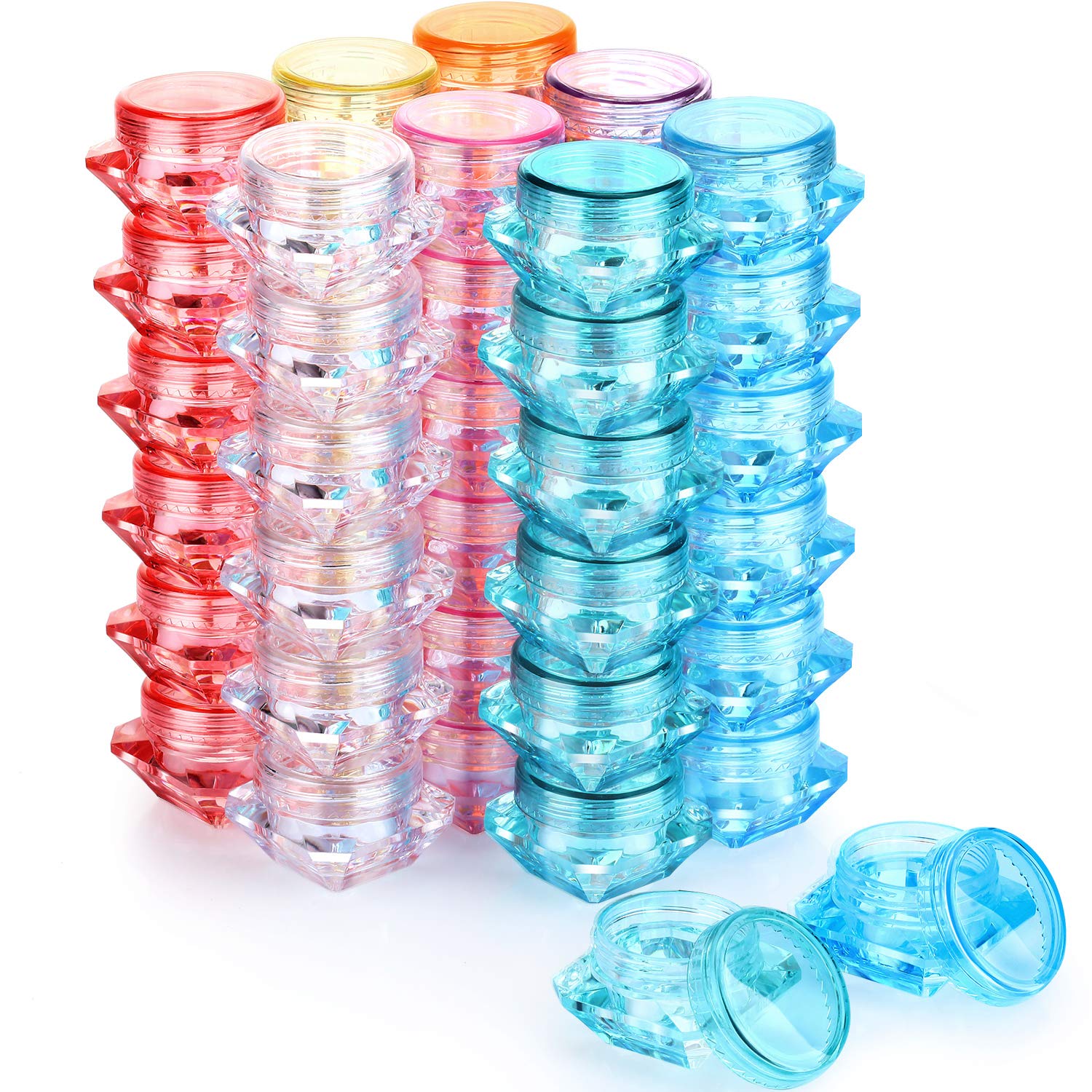 100 Pcs 5 Gram/5 ML Cosmetic Container Sample Empty Containers with Lids Plastic Clear Cosmetic Travel Pot Jars Diamond-shape Makeup Jars for DIY Lip Balm Eye Shadow Nails Powder Jewelry(8 Colors)