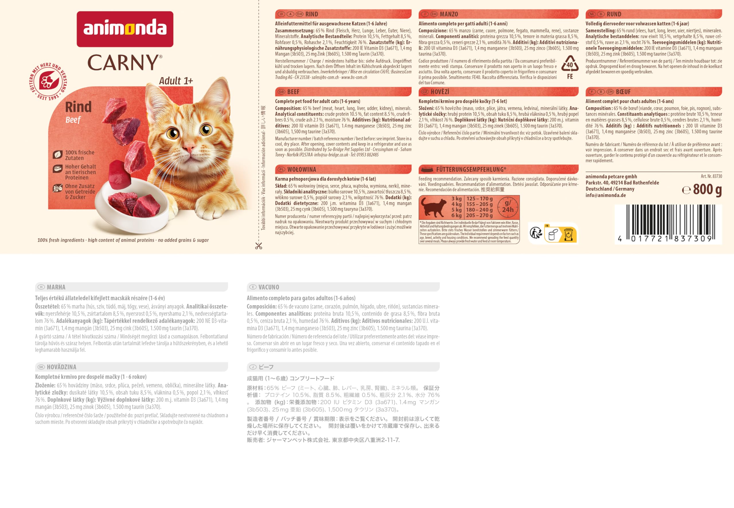 animonda Carny Adult Herzhafte Variation (6 x 800 g), Katzennassfutter für ausgewachsene Katzen, Nassfutter mit 100 % frischen, fleischlichen Zutaten, Katzenfutter ohne Getreide und Zucker 5