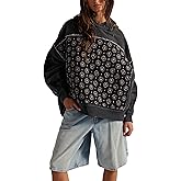 Zontroldy Women's Oversized Hoodies Patchwork Embroidered Long Sleeve Hooded Sweatshirts Pullover Tops with Pockets(1595-Black-S)