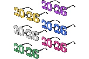 Kanayu 6 Pairs 2026 Glitter New Year Eve Glasses 2026 Number Eyeglasses Props Sunglasses for Party Supplies(Mixcolor)