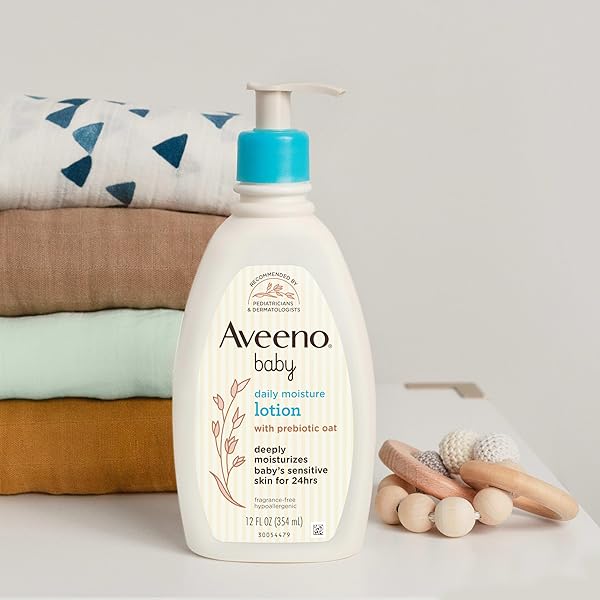 AVEENO BABY DAILY MOISTURE BODY LOTION FOR SENSITIVE SKIN, HYPOALLERGENIC MOISTURIZING BABY LOTION WITH NOURISHING OATMEAL TO DEEPLY MOISTURIZE BABY’S SKIN, FRAGRANCE-FREE, 18 FL. OZ