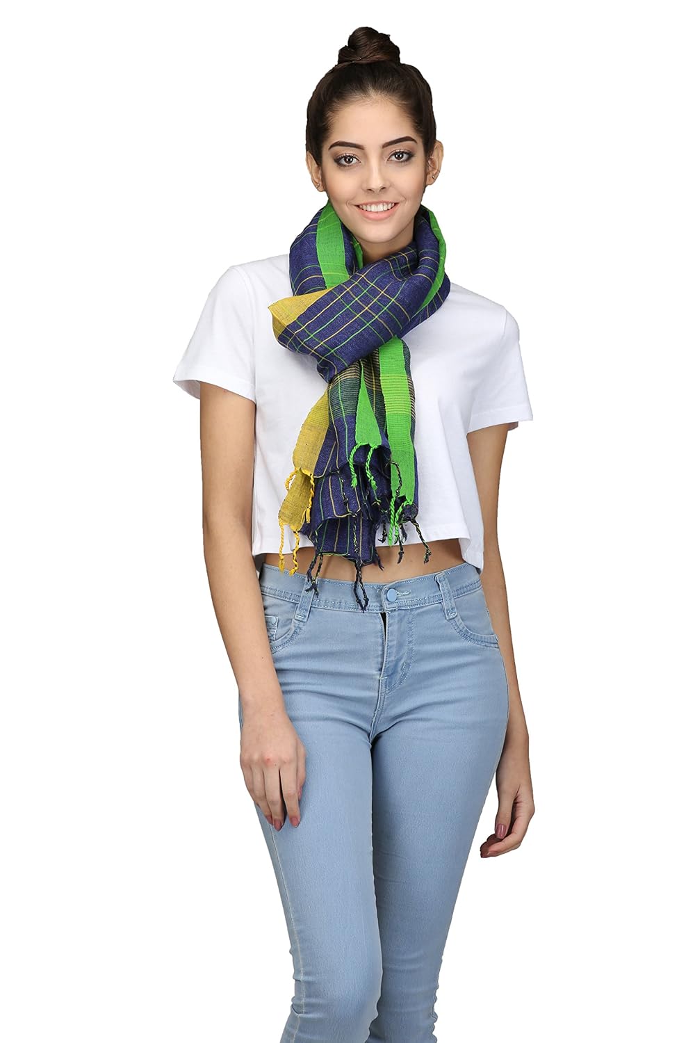 the weave traveller handloom hand woven checkered pure women's girl's stole scarf