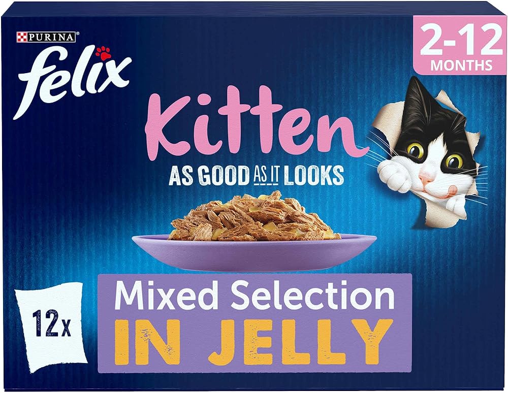 Felix Kitten Pouches Mixed In Jelly 100 g 48 Pouches Assorted Flavours