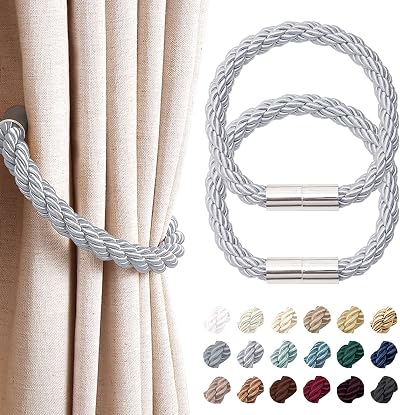 Pretty Jolly 2 Pack Magnetic Curtain Tiebacks Light Grey Modern Drape Holdbacks