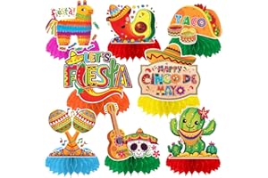 JULMELON 8PCS Cinco De Mayo Party Decorations, Mexican Fiesta Table Decorations Honeycomb Centerpiece for Mexican Theme Taco Party Birthday Supplies Fiesta Taco Bar Party Decor
