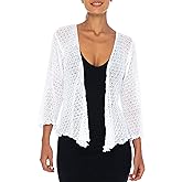 Back From Bali Womens 100% Cotton Shrug Tie Front Cardigan Lightweight Soft Knit 3/4 Sleeve Open Front Sweater