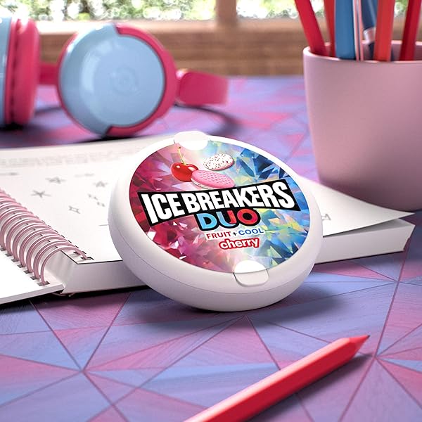 ICE BREAKERS DUO FRUIT PLUS COOL CHERRY SUGAR FREE MINTS TINS, 1.3 OZ (8 COUNT)