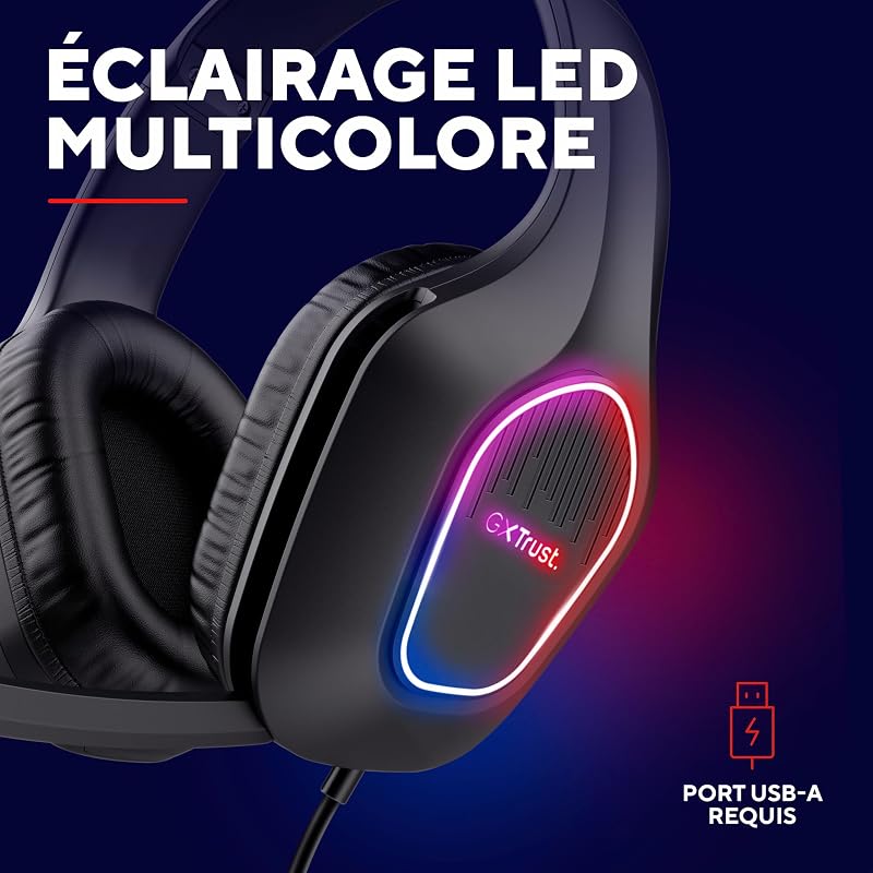Rayne Casque Gaming Léger pour PC/Console, Éclairage LED, Noir