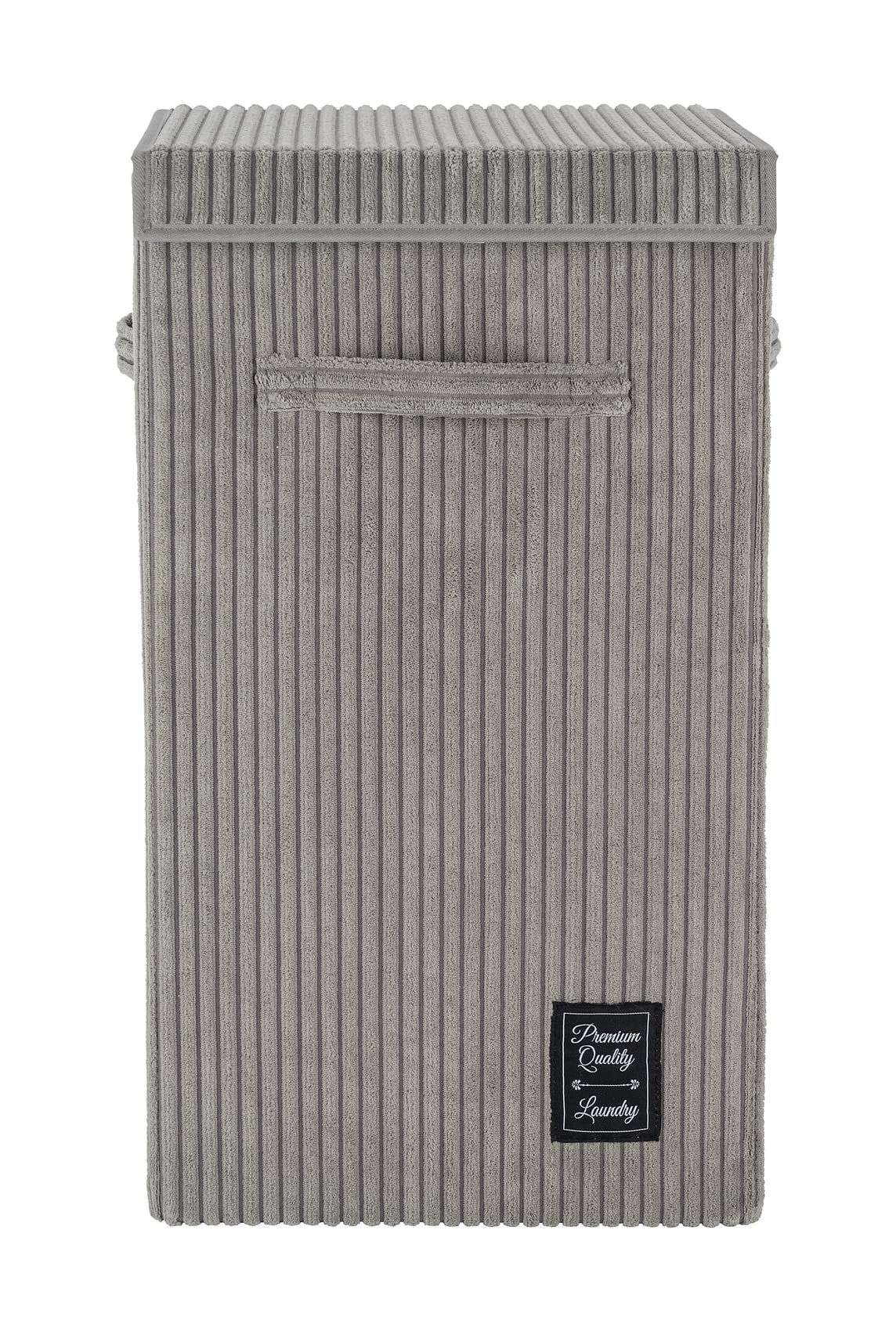 WENKO Cora Grey Laundry Basket with Lid 3 Handles Capacity 63 L Polyester 33 x 58 x 33 cm Grey