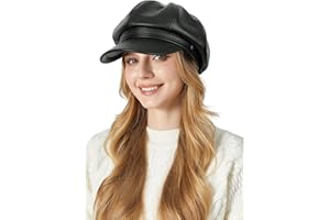 FEOYA Women Leather Newsboy Hat Casual Fashion Beret Hats Cabbie Cap with Adjustable Strap