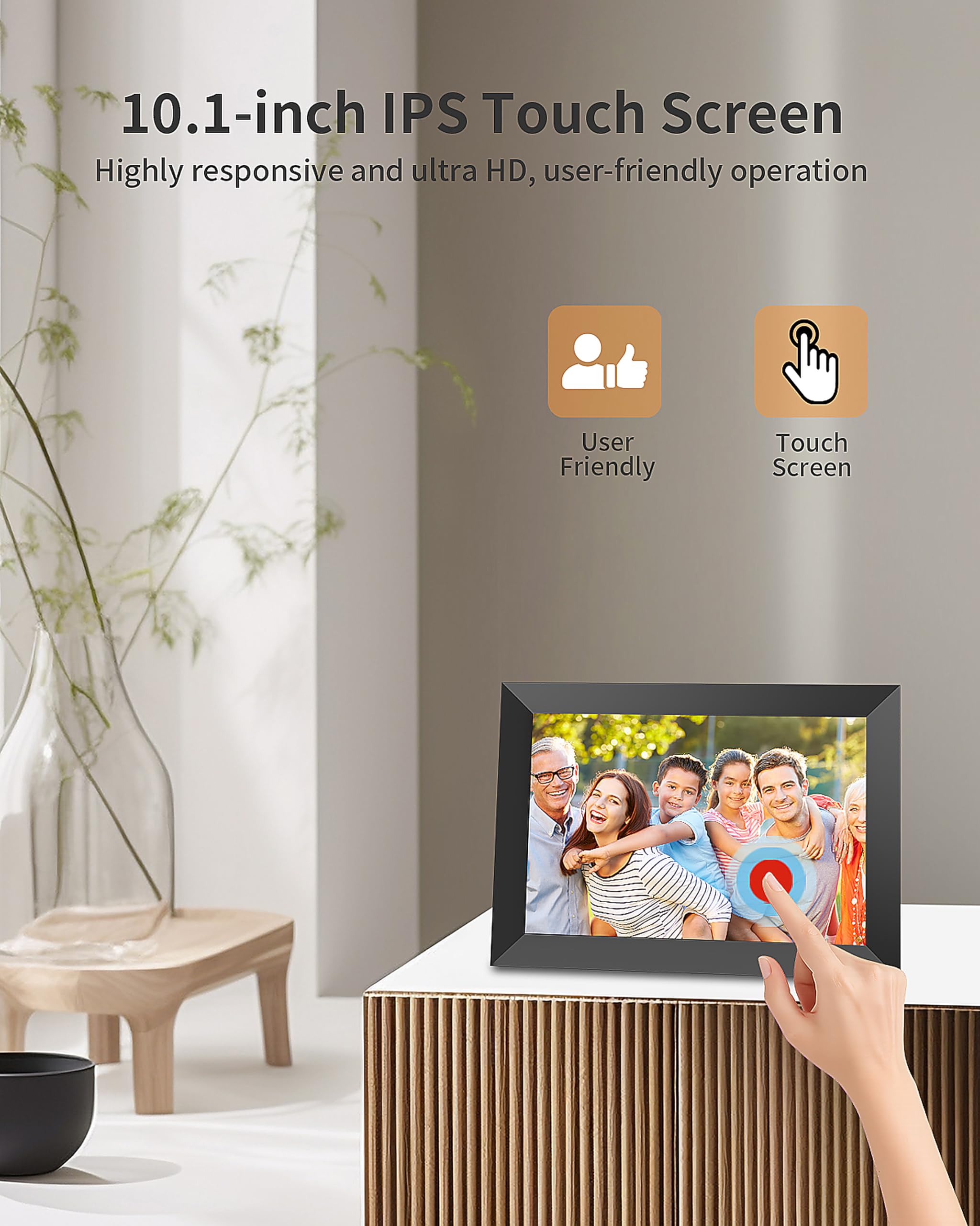 Frameo Digital Picture Frame, 10.1 Inch Smart WiFi Digital Photo Frame Electronic with 1280x800 HD IPS Touch Screen, Auto-Rotate, Wall Mountable, Share Photos/Videos Instantly via Frameo App