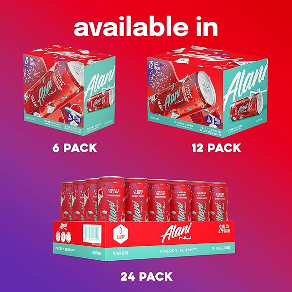 ALANI NU CHERRY SLUSH ICE SUGAR FREE, LOW CALORIE ENERGY DRINKS | 200MG CAFFEINE | ANTIOXIDANTS | BIOTIN, B VITAMINS | ZERO SUGAR | 15 CALORIES OR LESS | 12 OZ CANS | 12 COUNT