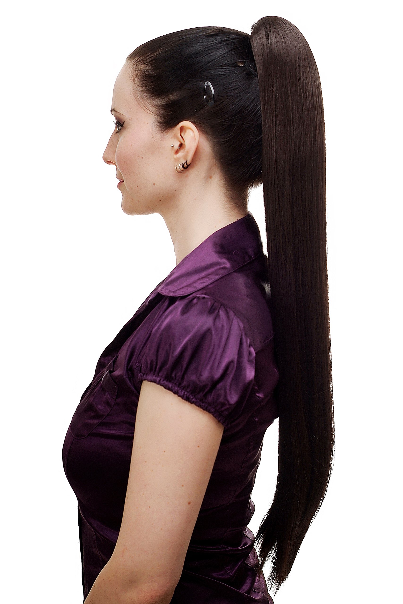 WIG ME UP - Hairpiece PONYTAIL with Claw Clamp/Clip extremely long straight & smooth dark brown T113-4 70 cm