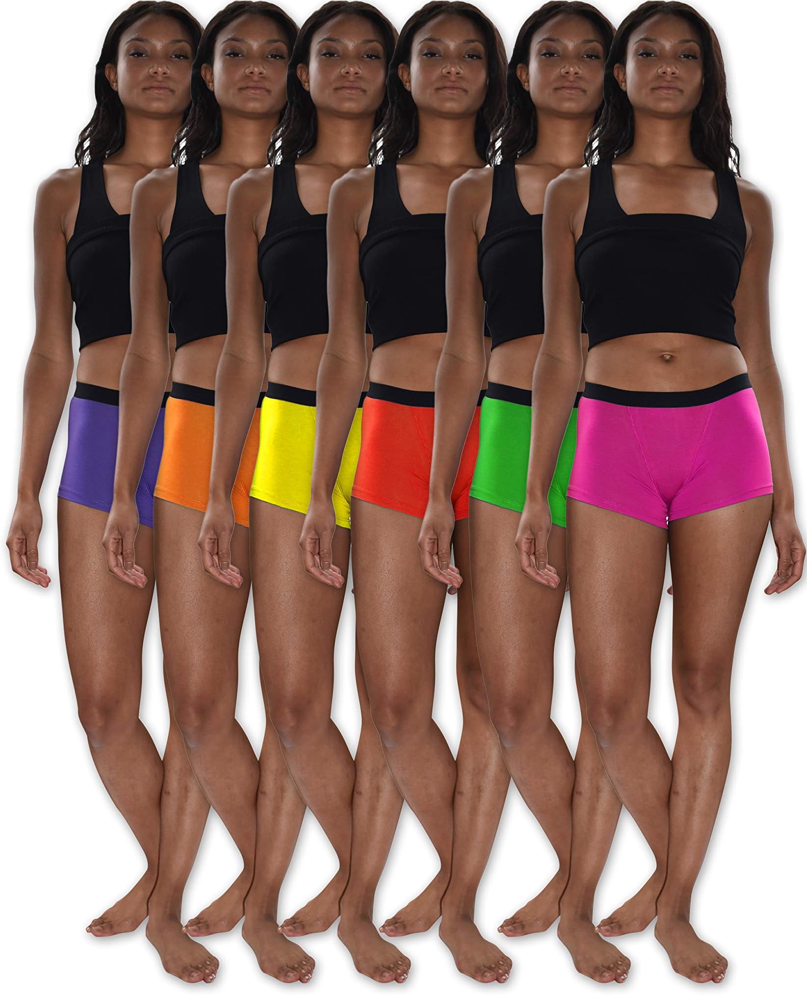 Sexy Basics Women's 6 Pack Modern Active Boy Short Boxer Brief Panties (6 Pack-NEON Solids, X-Small)