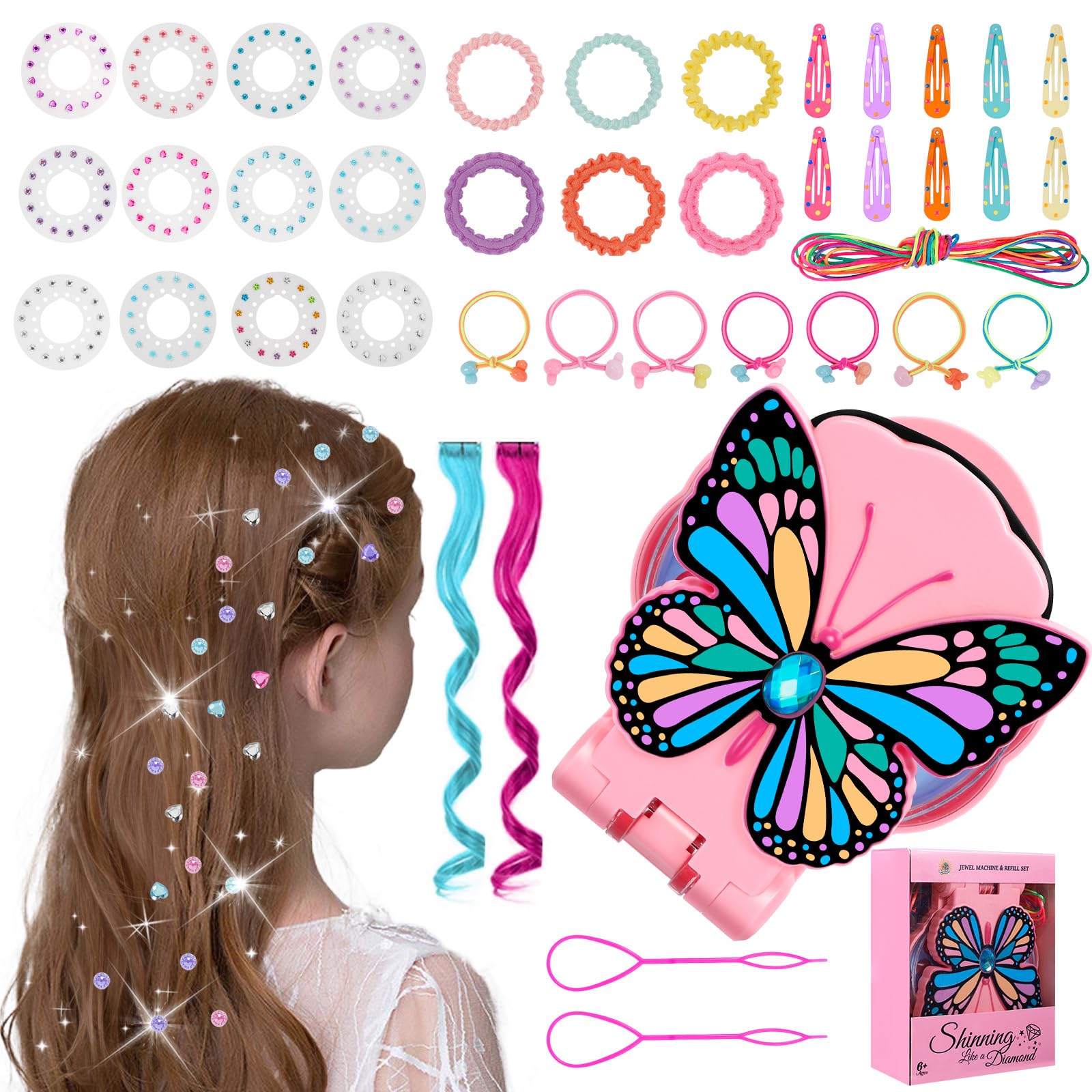 Anpole Hair Gem Applicator Kit with 180 Rhinestones, Hair Bedazzler Tool Sticker Machine, Hair Jewels for Girls Toys