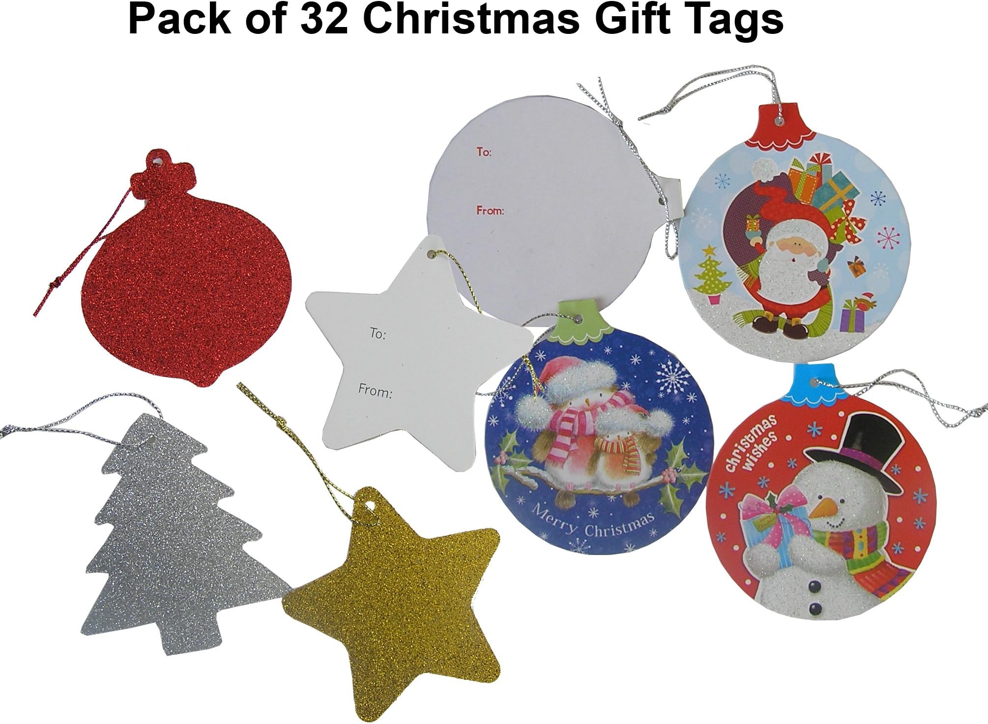 32x Luxury Glitter Christmas Gift Tags