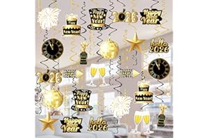 Tifeson 36 Pcs Happy New Year Decorations Hanging Swirls - Happy New Year Decorations 2026 - New Year's Eve Party Decorations Supplies 2026 for Home Office Ceiling (Black and Gold)