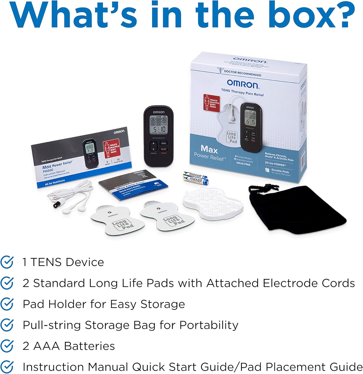 OMRON Max Power Relief TENS Unit Muscle Stimulator, Simulated Massage Therapy for Lower Back, Arm, Shoulder, Leg, Foot, and Arthritis Pain, Drug-Free Pain Relief (PM500): Health & Personal Care