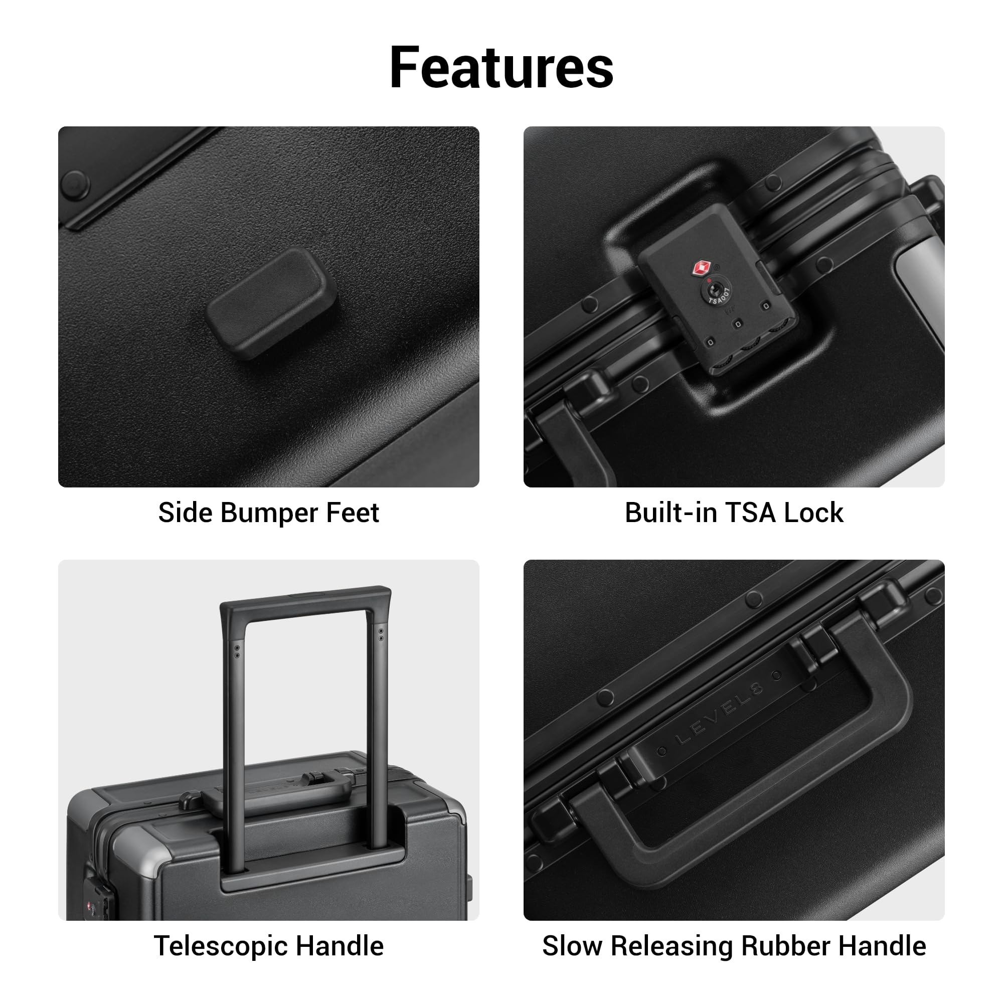 LEVEL8 Zipperless Carry On Suitcase Airline Approved with Aluminum Frame, Hard Shell Luggage with Spinner Wheels, Metal Travel Luggage with Double Tsa Locks, 20 Inch, Black