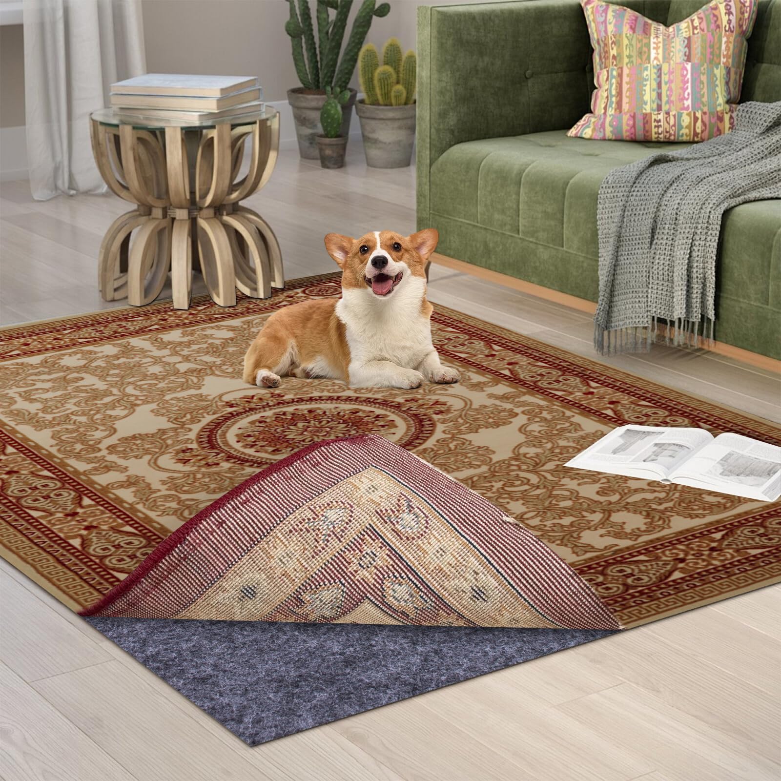 Photo 1 of Non Slip Rug Pad Gripper, 4 x 6 Ft Waterproof Rug Pad, Felt and Natural Rubber Backing Rug Pads for Floors and Finishes, Felt Pad for Hardwood Floors, Keeps Carpets in Place Soft and Safe