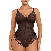 FeelinGirl Shapewear Bodysuits for Women Lace Shapewear Tummy Control V-Neck Sleeveless Bodysuit Tops Jumpsuit