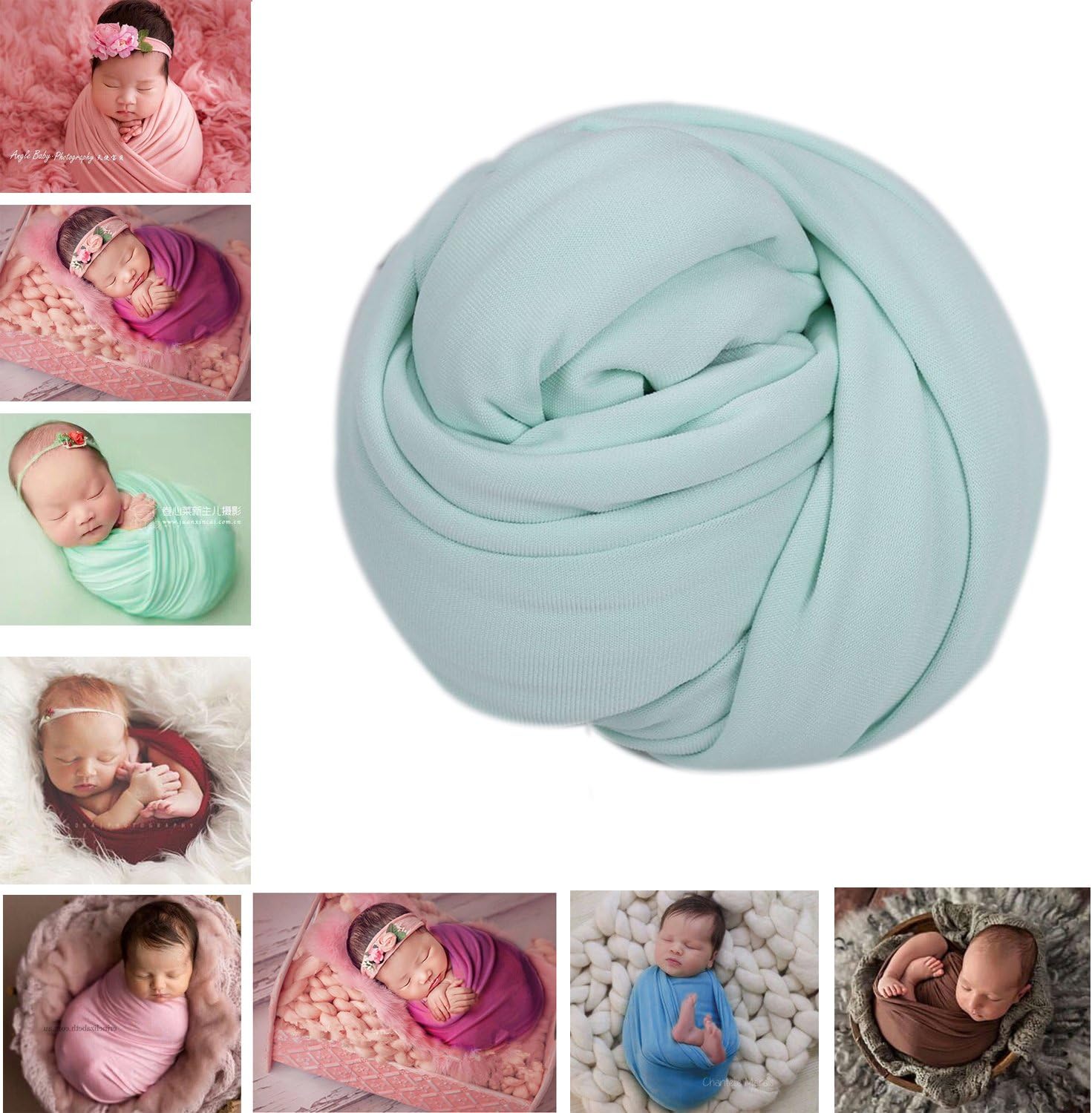 Binlunnu Newborn Photography Props Boys | Baby Girls Photo Outfits | Soft Stretchy Wrap Blanket Swaddle Backdrops for Photo Shoot (Light Green)