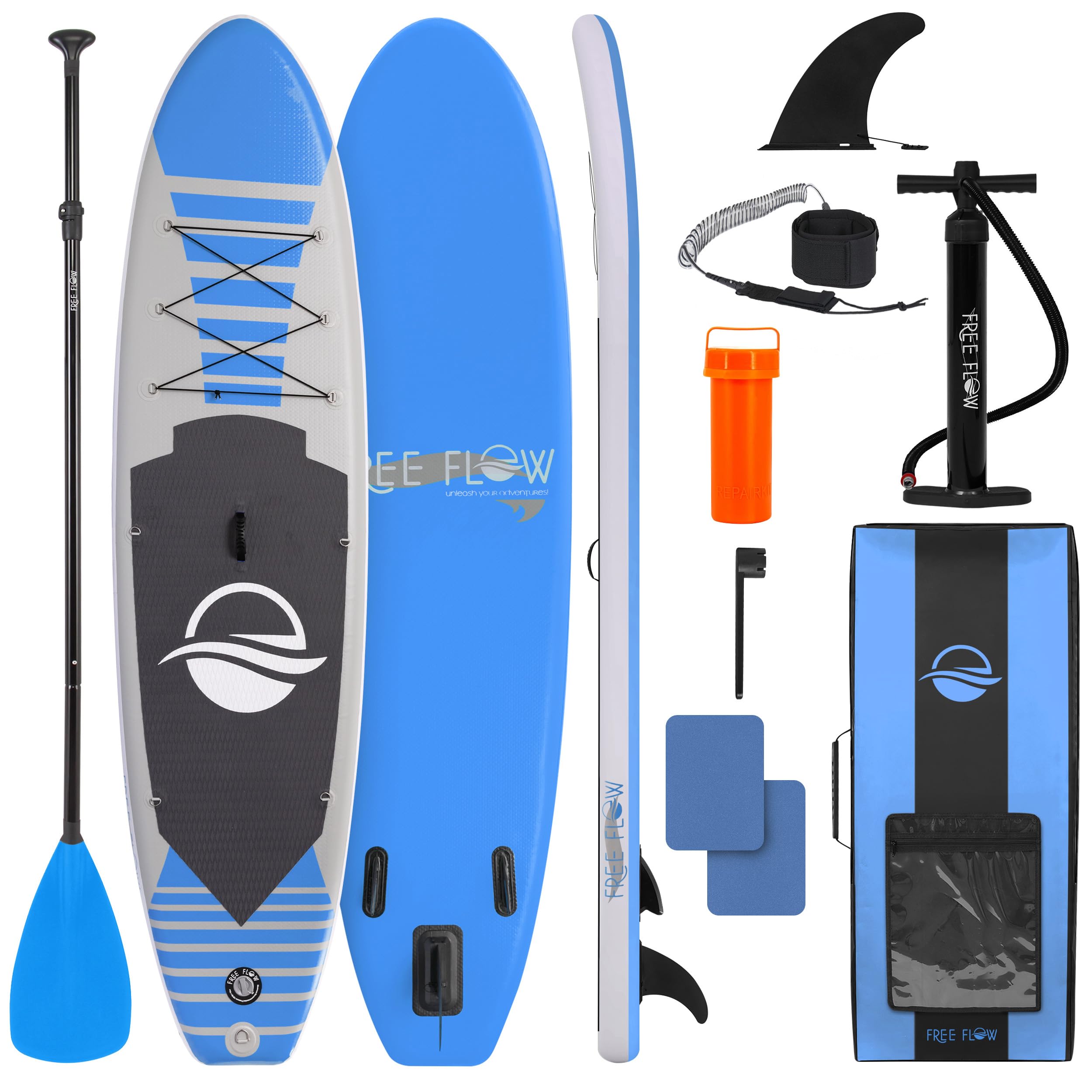 SereneLife Inflatable Stand Up Paddle Board - Wide Stable Design, Non-Slip Deck for Adults & Youth with Premium Paddle Board Accessories: Carry Bag, Dual Action Pump, Paddle, Ankle Leash - 10'6" Image
