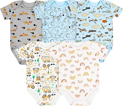Set di 5 Body Neonato e Neonata, Body a Maniche Corte in 100% Cotone, con Comoda Apertura, Unisex 3-6 Mesi, Idee Regalo Nascita (B)