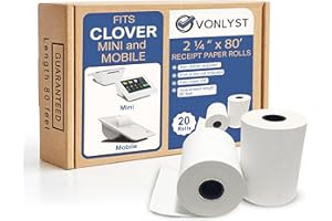 Vonlyst Receipt Paper for Clover Mini and Clover Mobile Thermal Printer 2 1/4 x 80 (20 rolls)