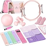 NANATI Pilates Kit 17PCS,Pilates Essential Kit for Women, Pilates Equipment with 14.5" Pilates Ring and Ball,8 Resistance Bands,Dumbbells & Grip Socks Accessories, Home Pilates Workout Kit for Starter