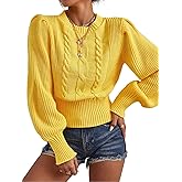SISKIN Womens Sweater, Cable Knit Cropped Crew Neck Casual Lantern Sleeve Pullover Sweater for Women 2025 Fall/Winter