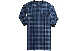 Esenchel Men's Cotton Flannel Henley Nightshirt Long Sleeve Nightgown