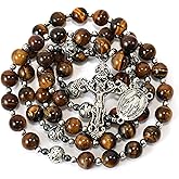 Nazareth Store Genuine Rosary Stone Beads Necklace Metal Beaded Glory Beads Miraculous Medal & Silver Cross Crucifix For Men and Womens