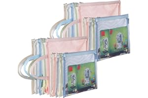 TRUELUX 20 Pack Colored Mesh Zipper Pouch Bags, Nylon Puzzle Building Block Sets Toy Storage and Organization, Breathable See Through(10Pcs A4+10Pcs A5) Zipper Pouch with Handle for Games