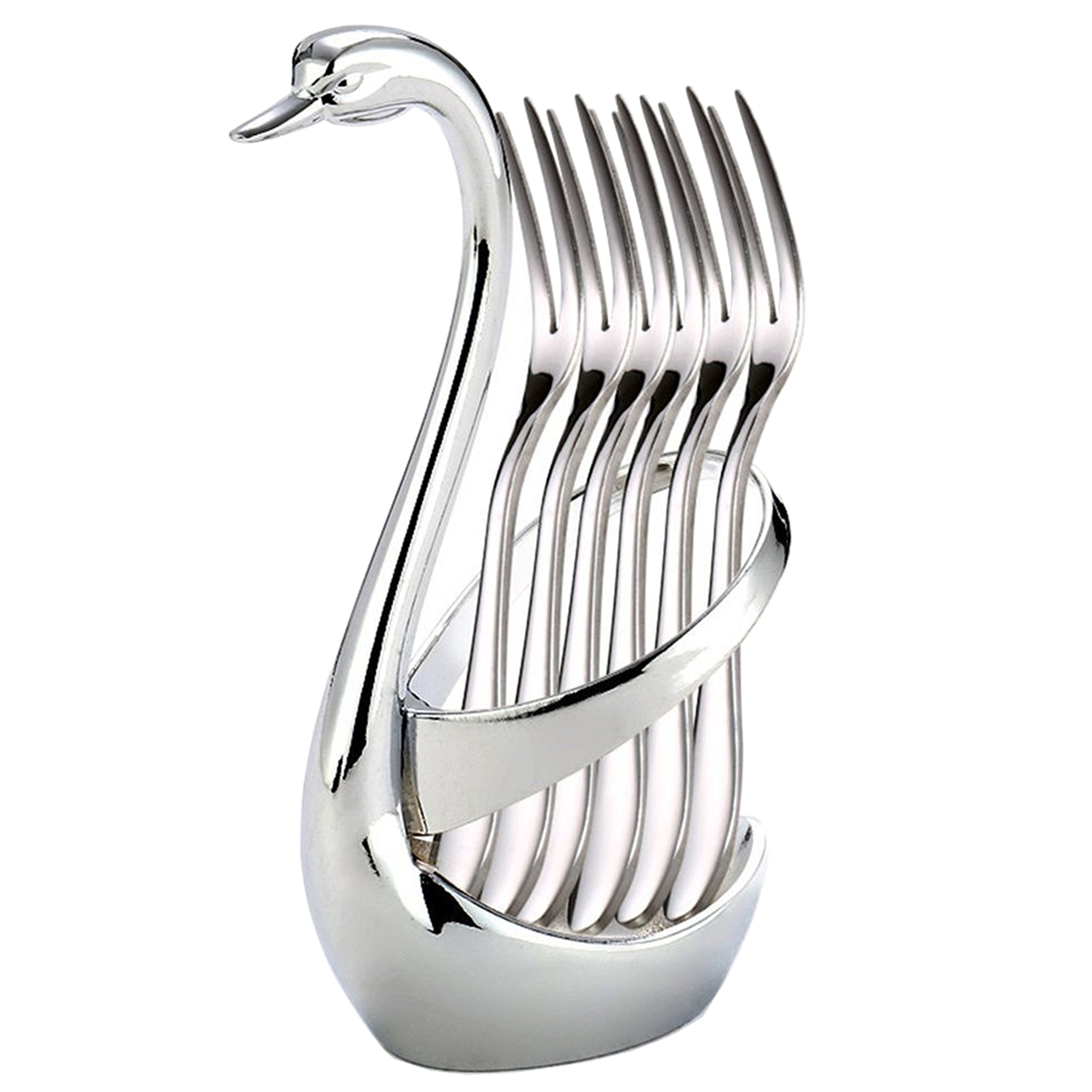 Fruit Forks, Flatware Set Stainless Steel Swan Base Dinnerware Set for 7-1 Cygnus Storage Shelf with 6 Forks for Cake Salad Cocktail Dessert Marshmallow