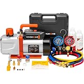 VIVOHOME VG Series 1.5HP 14.4CFM 2 Stage AC Vacuum Pump and 4 Way Gauge Set | HVAC Vacuum Pump Kit with 5ft Hoses for R134a R410a R12 R22 R502 Car Automotive Home Air Conditioning Systems Commercial Use