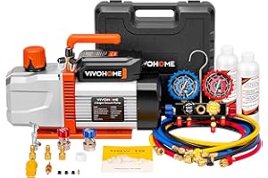VIVOHOME VG Series AC Vacuum Pump and Gauge Set, 1.5 HP 14.4CFM 2 Stage HVAC Vacuum Pump and 4 Way Manifold Gauge Kit with 5ft Hoses for R134a R12 R22 R502 R410a Auto HVAC Systems Commercial Use