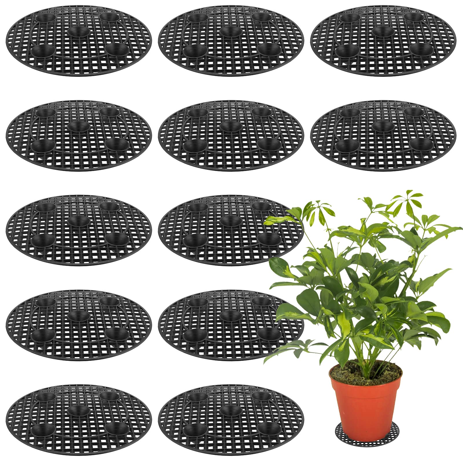 Photo 1 of HOZEON 12 PCS 12 Inch Round Pot Elevator, Black Plant Level Pot Elevator, Pot Elevators for Plants, Plastic Plant Risers for Indoor and Outdoor Plant