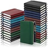 Aodaer 50 Sets Pocket Notebook Journal with Pens, 160 Pages, 3.5 x 5.5 Inch Mini Lined Journal Notebook A6 Leather Hardcover College Ruled Notepad with Pen Holder for School Office, Deep Multicolor
