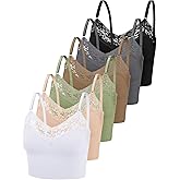 6 Pack Camisole for Women, Ribbed Cami Crop Top With Lace Trim, Women's Spaghetti Strap Tank Tops for Layering