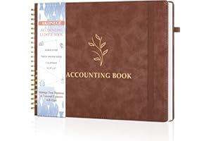 AKONEGE Accounting Ledger Book for Personal & Small Business Bookkeeping, Horizontal Income and Expense Tracker Notebook with Calendar, Hardcover Columnar Log Journal 10.78" x 8", Brown