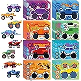 24PCS Monster Truck Stickers, Make Your Own Stickers, Monster Truck Themed Birthday Party Favor, Cartoon Car Make-a-face Sticker Teacher Classroom Rewards Activities for Girls Boys