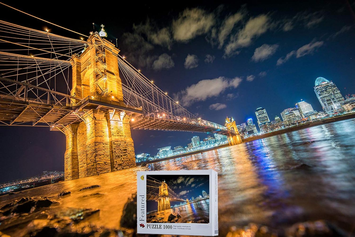 Amazon Com Geekpuz Cincinnati City Ohio River Wooden Jigsaw Puzzle 1000 Pieces Puzzles In A Box Toys Games