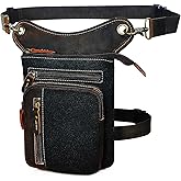 Handadsume Water Resistant Canvas + Leather Motorcycle Fanny Waist Pack One Shoulder Drop Leg Thigh Bag For Men Women FB211-6