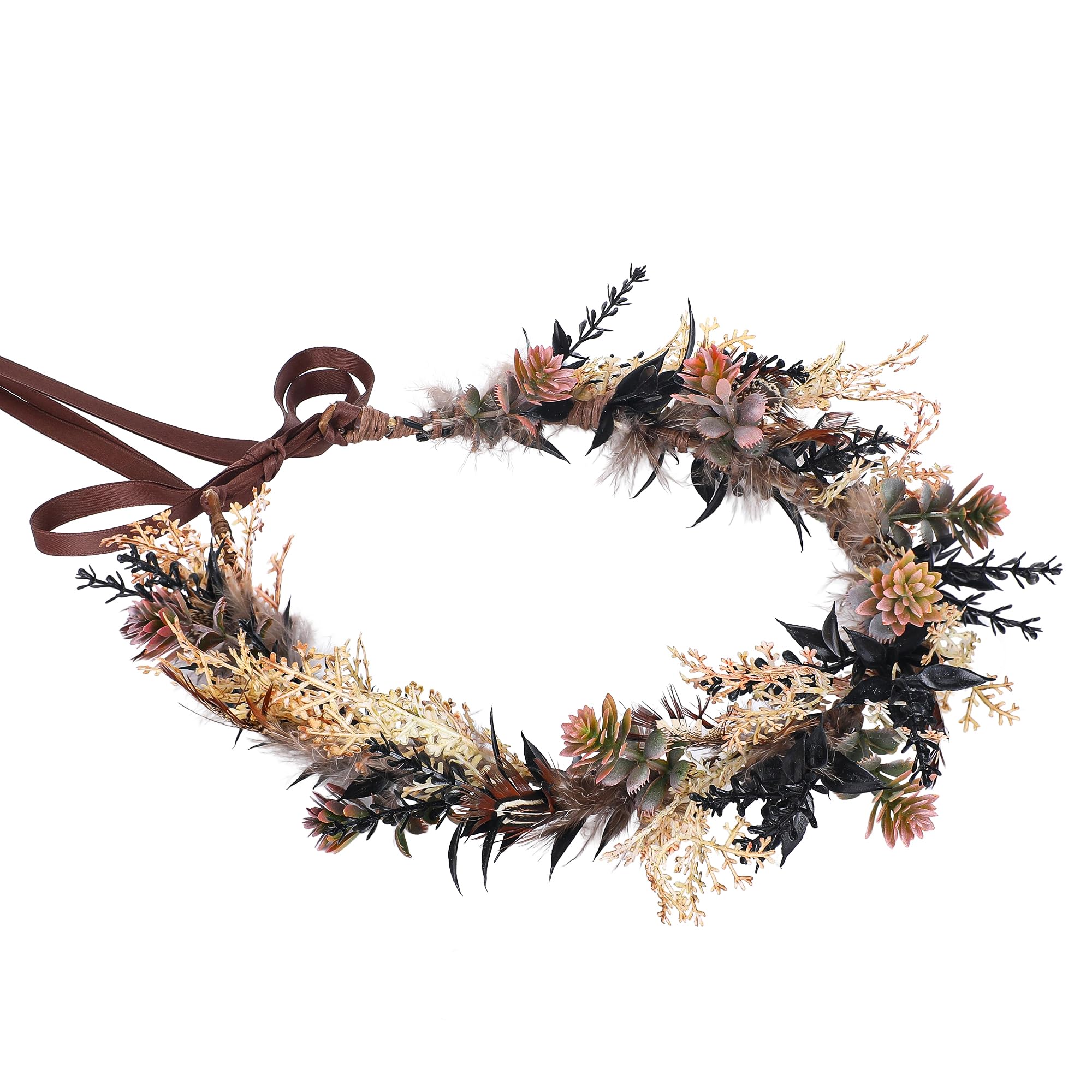 Photo 1 of KorViSHOW Brown Flower Crown Headband - Fairy Elf Floral Headpiece For Women Bridal Wedding Renaissance Hair Accessories Party Birthday Photoshoot Props