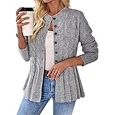 Tozamil Women's Long Sleeve Button Up Cable Knit Cardigan 2025 Fall Crewneck Cardigans Comfrt Grey Sweaters Jacket